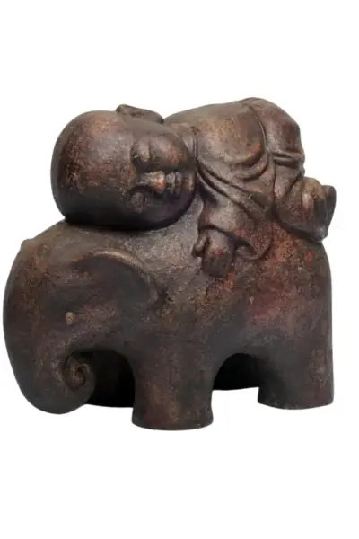 Product image 2 of the product “Reclining monk on elephant about 64 cm Height, Made of Fibre Cement ”